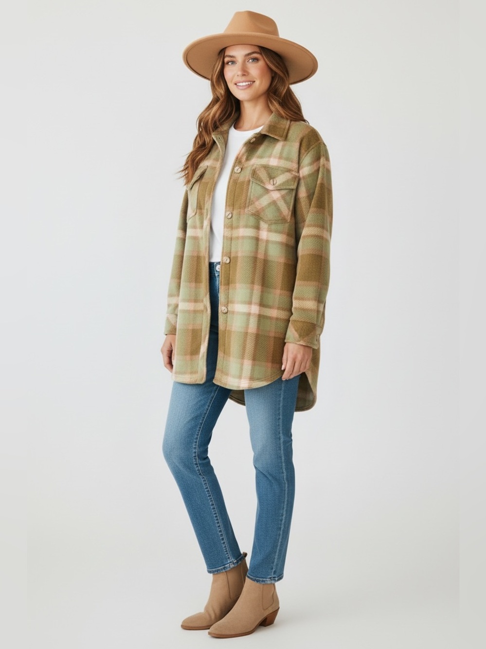 Thread & Supply Green Plaid Fleece Shacket
